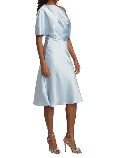 Amsale Women's Draped Satin One-Shoulder Midi-Dress - Ice | Thumbnail 2 Amsale Women's Draped Satin One-Shoulder Midi-Dress - Ice | Thumbnail 2