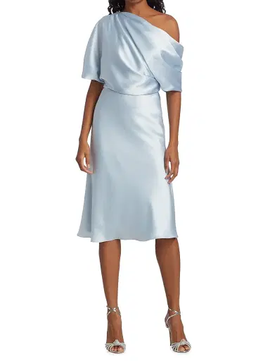 Amsale Women's Draped Satin One-Shoulder Midi-Dress - Ice | Thumbnail 3 Amsale Women's Draped Satin One-Shoulder Midi-Dress - Ice | Thumbnail 3