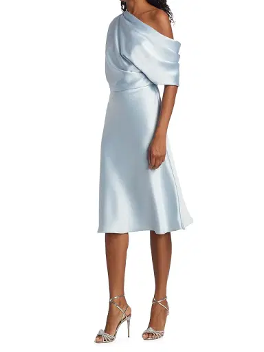 Amsale Women's Draped Satin One-Shoulder Midi-Dress - Ice | Thumbnail 4 Amsale Women's Draped Satin One-Shoulder Midi-Dress - Ice | Thumbnail 4