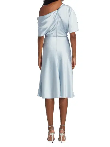 Amsale Women's Draped Satin One-Shoulder Midi-Dress - Ice | Thumbnail 5 Amsale Women's Draped Satin One-Shoulder Midi-Dress - Ice | Thumbnail 5