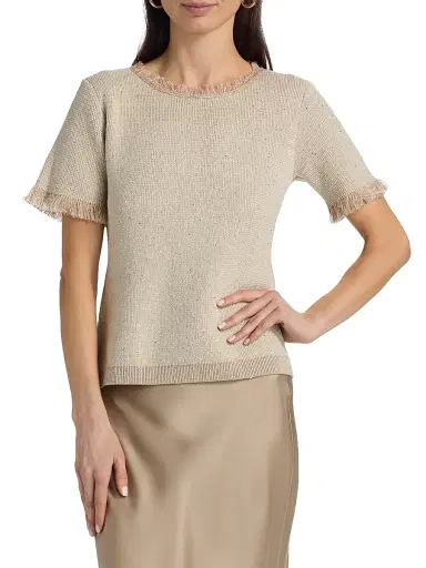 Kobi Halperin Women's Kate Fray-Trim Short-Sleeve Linen-Blend Sweater - Natural | Thumbnail 3 Kobi Halperin Women's Kate Fray-Trim Short-Sleeve Linen-Blend Sweater - Natural | Thumbnail 3