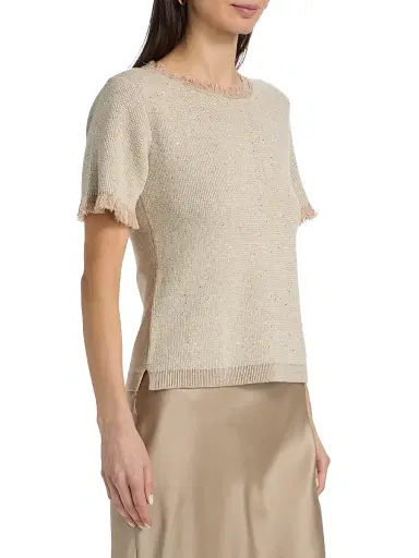 Kobi Halperin Women's Kate Fray-Trim Short-Sleeve Linen-Blend Sweater - Natural | Thumbnail 4 Kobi Halperin Women's Kate Fray-Trim Short-Sleeve Linen-Blend Sweater - Natural | Thumbnail 4