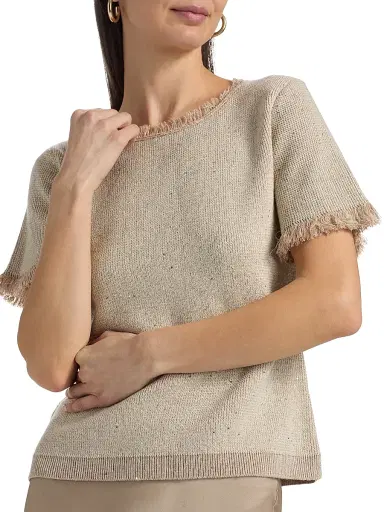 Kobi Halperin Women's Kate Fray-Trim Short-Sleeve Linen-Blend Sweater - Natural | Thumbnail 6 Kobi Halperin Women's Kate Fray-Trim Short-Sleeve Linen-Blend Sweater - Natural | Thumbnail 6