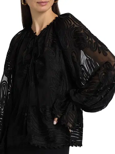 Kobi Halperin Women's Florence Embroidered Sheer Blouse - Black - Size XL | Thumbnail 6 Kobi Halperin Women's Florence Embroidered Sheer Blouse - Black - Size XL | Thumbnail 6