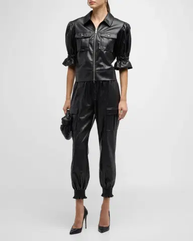 Cinq à Sept Holly Cropped Vegan Leather Jacket | Thumbnail 2 Cinq à Sept Holly Cropped Vegan Leather Jacket | Thumbnail 2