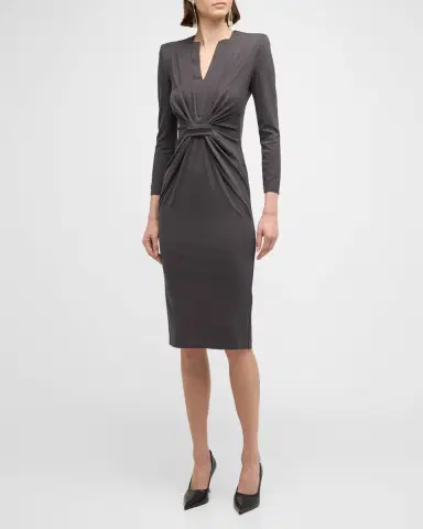 Giorgio Armani Tab-Front Gathered Jersey Sheath Dress | Thumbnail 3 Giorgio Armani Tab-Front Gathered Jersey Sheath Dress | Thumbnail 3