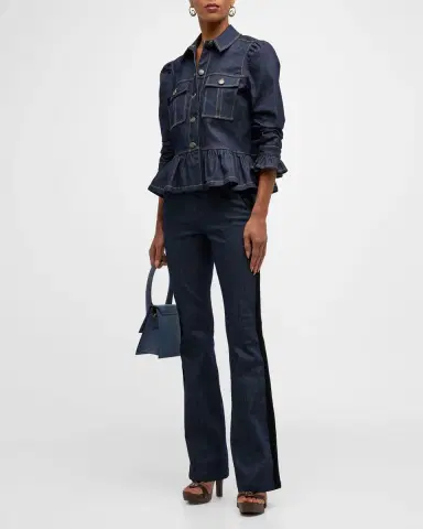 Cinq a Sept Delanie Scrunched-Sleeve Peplum Denim Jacket | Thumbnail 3 Cinq a Sept Delanie Scrunched-Sleeve Peplum Denim Jacket | Thumbnail 3