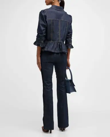 Cinq a Sept Delanie Scrunched-Sleeve Peplum Denim Jacket | Thumbnail 4 Cinq a Sept Delanie Scrunched-Sleeve Peplum Denim Jacket | Thumbnail 4