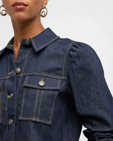 Cinq a Sept Delanie Scrunched-Sleeve Peplum Denim Jacket | Thumbnail 6 Cinq a Sept Delanie Scrunched-Sleeve Peplum Denim Jacket | Thumbnail 6