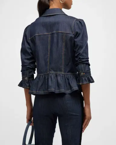 Cinq a Sept Delanie Scrunched-Sleeve Peplum Denim Jacket | Thumbnail 7 Cinq a Sept Delanie Scrunched-Sleeve Peplum Denim Jacket | Thumbnail 7