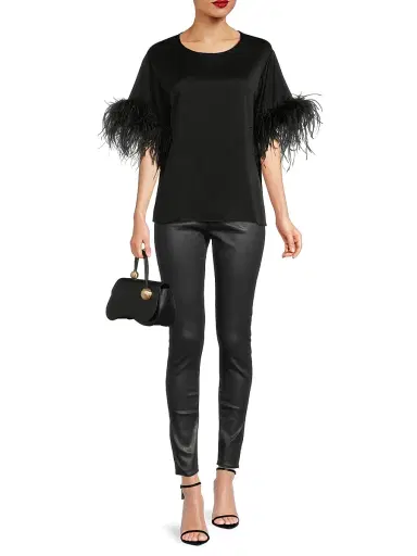 Ungaro Women's Aria Feather-Trim Satin Blouse - Black | Thumbnail 2 Ungaro Women's Aria Feather-Trim Satin Blouse - Black | Thumbnail 2