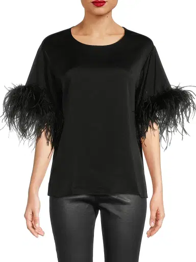 Ungaro Women's Aria Feather-Trim Satin Blouse - Black | Thumbnail 3 Ungaro Women's Aria Feather-Trim Satin Blouse - Black | Thumbnail 3