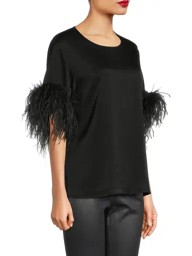 Ungaro Women's Aria Feather-Trim Satin Blouse - Black | Thumbnail 4 Ungaro Women's Aria Feather-Trim Satin Blouse - Black | Thumbnail 4
