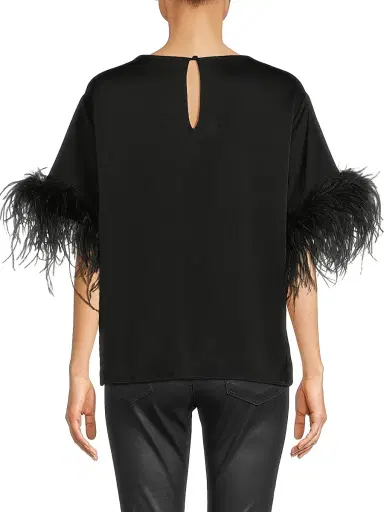 Ungaro Women's Aria Feather-Trim Satin Blouse - Black | Thumbnail 5 Ungaro Women's Aria Feather-Trim Satin Blouse - Black | Thumbnail 5