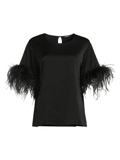 Ungaro Women's Aria Feather-Trim Satin Blouse - Black | Thumbnail 1 Ungaro Women's Aria Feather-Trim Satin Blouse - Black | Thumbnail 1