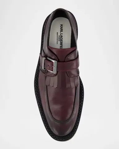Karl Lagerfeld Paris Men 's Leather Fringe Single Monk Strap Loafers | Thumbnail 4 Karl Lagerfeld Paris Men 's Leather Fringe Single Monk Strap Loafers | Thumbnail 4