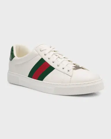 Gucci Men's Ace Leather Web Low-Top Sneakers | Thumbnail 2 Gucci Men's Ace Leather Web Low-Top Sneakers | Thumbnail 2