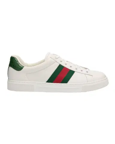 Gucci Men's Ace Leather Web Low-Top Sneakers | Thumbnail 1 Gucci Men's Ace Leather Web Low-Top Sneakers | Thumbnail 1