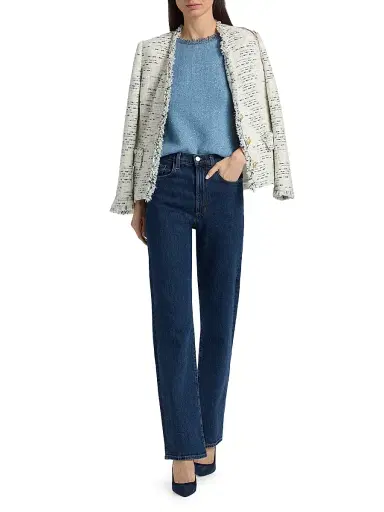 Kobi Halperin Women's Kate Fray-Trim Short-Sleeve Linen-Blend Sweater - Blue | Thumbnail 2 Kobi Halperin Women's Kate Fray-Trim Short-Sleeve Linen-Blend Sweater - Blue | Thumbnail 2
