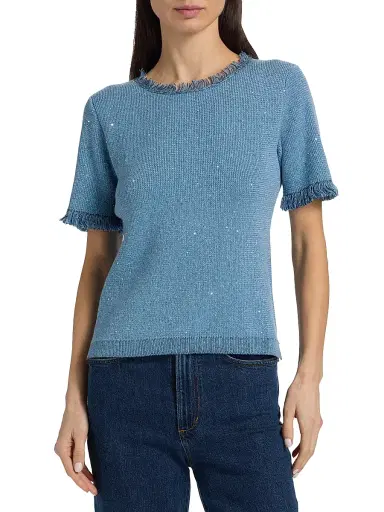 Kobi Halperin Women's Kate Fray-Trim Short-Sleeve Linen-Blend Sweater - Blue | Thumbnail 3 Kobi Halperin Women's Kate Fray-Trim Short-Sleeve Linen-Blend Sweater - Blue | Thumbnail 3