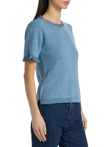 Kobi Halperin Women's Kate Fray-Trim Short-Sleeve Linen-Blend Sweater - Blue | Thumbnail 4 Kobi Halperin Women's Kate Fray-Trim Short-Sleeve Linen-Blend Sweater - Blue | Thumbnail 4