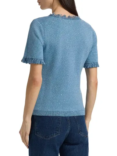 Kobi Halperin Women's Kate Fray-Trim Short-Sleeve Linen-Blend Sweater - Blue | Thumbnail 5 Kobi Halperin Women's Kate Fray-Trim Short-Sleeve Linen-Blend Sweater - Blue | Thumbnail 5