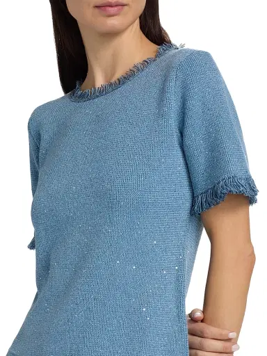 Kobi Halperin Women's Kate Fray-Trim Short-Sleeve Linen-Blend Sweater - Blue | Thumbnail 6 Kobi Halperin Women's Kate Fray-Trim Short-Sleeve Linen-Blend Sweater - Blue | Thumbnail 6
