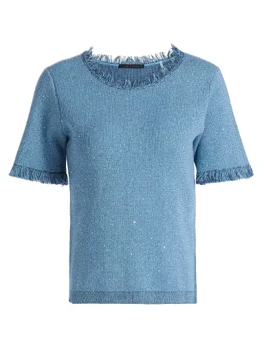 Kobi Halperin Women's Kate Fray-Trim Short-Sleeve Linen-Blend Sweater - Blue | Thumbnail 1 Kobi Halperin Women's Kate Fray-Trim Short-Sleeve Linen-Blend Sweater - Blue | Thumbnail 1