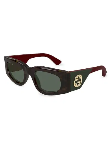 Gucci Women's Oblique 51MM Squared Sunglasses - Green Havana Multi | Thumbnail 1 Gucci Women's Oblique 51MM Squared Sunglasses - Green Havana Multi | Thumbnail 1