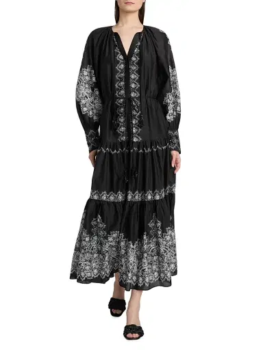 Kobi Halperin Women's Lauryn Lace Print Cotton-Silk Maxi Dress - Black | Thumbnail 2 Kobi Halperin Women's Lauryn Lace Print Cotton-Silk Maxi Dress - Black | Thumbnail 2