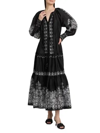 Kobi Halperin Women's Lauryn Lace Print Cotton-Silk Maxi Dress - Black | Thumbnail 3 Kobi Halperin Women's Lauryn Lace Print Cotton-Silk Maxi Dress - Black | Thumbnail 3