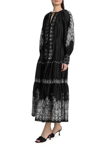 Kobi Halperin Women's Lauryn Lace Print Cotton-Silk Maxi Dress - Black | Thumbnail 4 Kobi Halperin Women's Lauryn Lace Print Cotton-Silk Maxi Dress - Black | Thumbnail 4