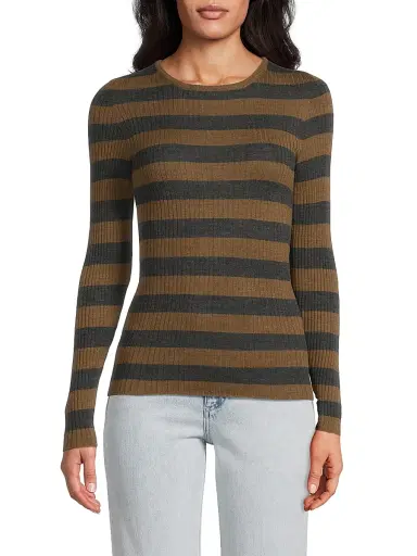 Majestic Filatures Women's Striped Merino Wool Long-Sleeve Top - Camel Anthracite Chine | Thumbnail 3 Majestic Filatures Women's Striped Merino Wool Long-Sleeve Top - Camel Anthracite Chine | Thumbnail 3