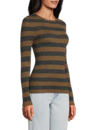 Majestic Filatures Women's Striped Merino Wool Long-Sleeve Top - Camel Anthracite Chine | Thumbnail 4 Majestic Filatures Women's Striped Merino Wool Long-Sleeve Top - Camel Anthracite Chine | Thumbnail 4