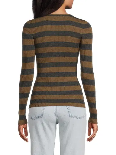 Majestic Filatures Women's Striped Merino Wool Long-Sleeve Top - Camel Anthracite Chine | Thumbnail 5 Majestic Filatures Women's Striped Merino Wool Long-Sleeve Top - Camel Anthracite Chine | Thumbnail 5