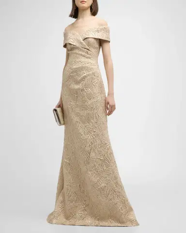 Rickie Freeman for Teri Jon Off-Shoulder Metallic Jacquard Gown | Thumbnail 2 Rickie Freeman for Teri Jon Off-Shoulder Metallic Jacquard Gown | Thumbnail 2