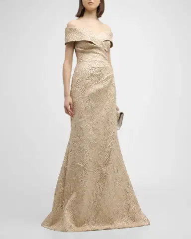 Rickie Freeman for Teri Jon Off-Shoulder Metallic Jacquard Gown | Thumbnail 3 Rickie Freeman for Teri Jon Off-Shoulder Metallic Jacquard Gown | Thumbnail 3