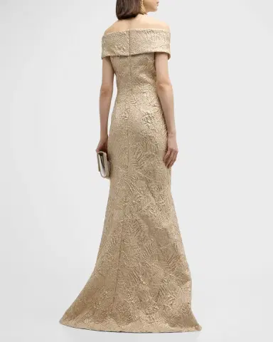 Rickie Freeman for Teri Jon Off-Shoulder Metallic Jacquard Gown | Thumbnail 4 Rickie Freeman for Teri Jon Off-Shoulder Metallic Jacquard Gown | Thumbnail 4