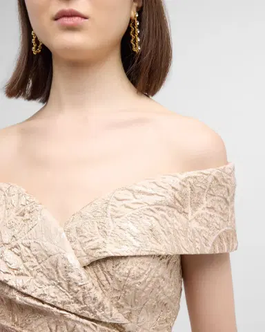 Rickie Freeman for Teri Jon Off-Shoulder Metallic Jacquard Gown | Thumbnail 5 Rickie Freeman for Teri Jon Off-Shoulder Metallic Jacquard Gown | Thumbnail 5