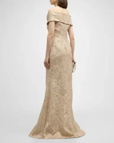 Rickie Freeman for Teri Jon Off-Shoulder Metallic Jacquard Gown | Thumbnail 6 Rickie Freeman for Teri Jon Off-Shoulder Metallic Jacquard Gown | Thumbnail 6