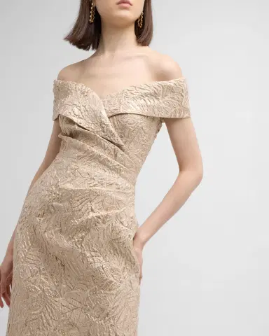 Rickie Freeman for Teri Jon Off-Shoulder Metallic Jacquard Gown | Thumbnail 7 Rickie Freeman for Teri Jon Off-Shoulder Metallic Jacquard Gown | Thumbnail 7