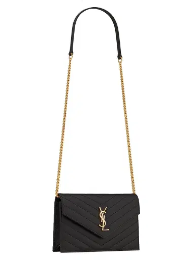 Saint Laurent Women's Cassandre Envelope Chain Wallet in Grain De Poudre Leather - Noir | Thumbnail 2 Saint Laurent Women's Cassandre Envelope Chain Wallet in Grain De Poudre Leather - Noir | Thumbnail 2