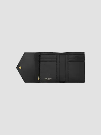 Saint Laurent Women's Cassandre Matelassé Compact Tri-Fold Wallet in Lambskin - Black | Thumbnail 2 Saint Laurent Women's Cassandre Matelassé Compact Tri-Fold Wallet in Lambskin - Black | Thumbnail 2
