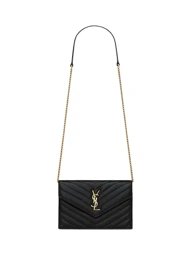 Saint Laurent Women's Cassandre Envelope Chain Wallet in Lambskin - Black | Thumbnail 1 Saint Laurent Women's Cassandre Envelope Chain Wallet in Lambskin - Black | Thumbnail 1