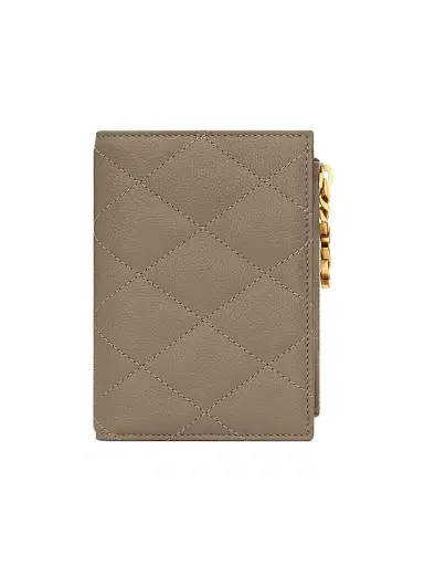 Saint Laurent Women's Cassandre Bijou Bi-Fold Wallet in Grain De Poudre Leather - Light Taupe | Thumbnail 1 Saint Laurent Women's Cassandre Bijou Bi-Fold Wallet in Grain De Poudre Leather - Light Taupe | Thumbnail 1