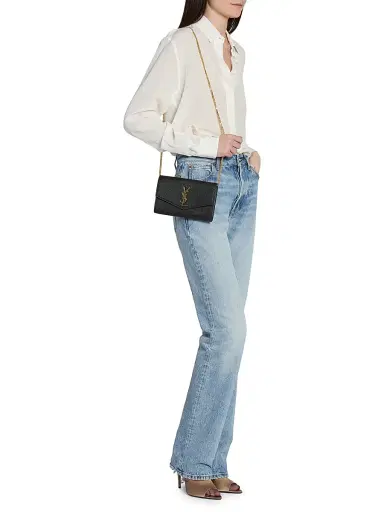Saint Laurent Women's Uptown Chain Wallet in Grain De Poudre Embossed Leather | Thumbnail 2 Saint Laurent Women's Uptown Chain Wallet in Grain De Poudre Embossed Leather | Thumbnail 2