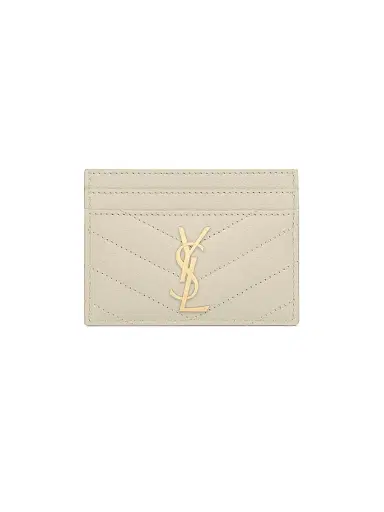 Saint Laurent Women's Cassandre Matelasse Card Case in Grain De Poudre Embossed Leather - Crema Soft | Thumbnail 1 Saint Laurent Women's Cassandre Matelasse Card Case in Grain De Poudre Embossed Leather - Crema Soft | Thumbnail 1