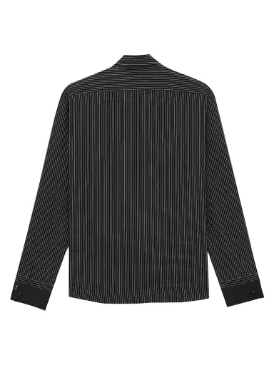 Saint Laurent Men's Cassandre Shirt in Striped Silk - Noir Et Craie | Thumbnail 2 Saint Laurent Men's Cassandre Shirt in Striped Silk - Noir Et Craie | Thumbnail 2