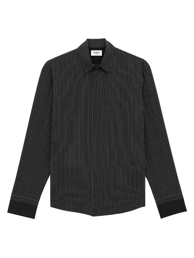 Men's Cassandre Shirt in Striped Silk - Noir Et Craie Men's Cassandre Shirt in Striped Silk - Noir Et Craie