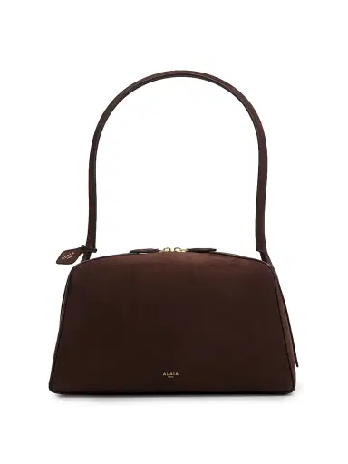 ALAIA Women's Le Bouledogue Nubuck Shoulder Bag - Brun Fonce | Thumbnail 1 ALAIA Women's Le Bouledogue Nubuck Shoulder Bag - Brun Fonce | Thumbnail 1